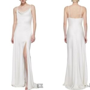 NWT Jonathan Simkhai Size 8 Finley White Satin Draped Cowlneck Maxi Dress Bridal